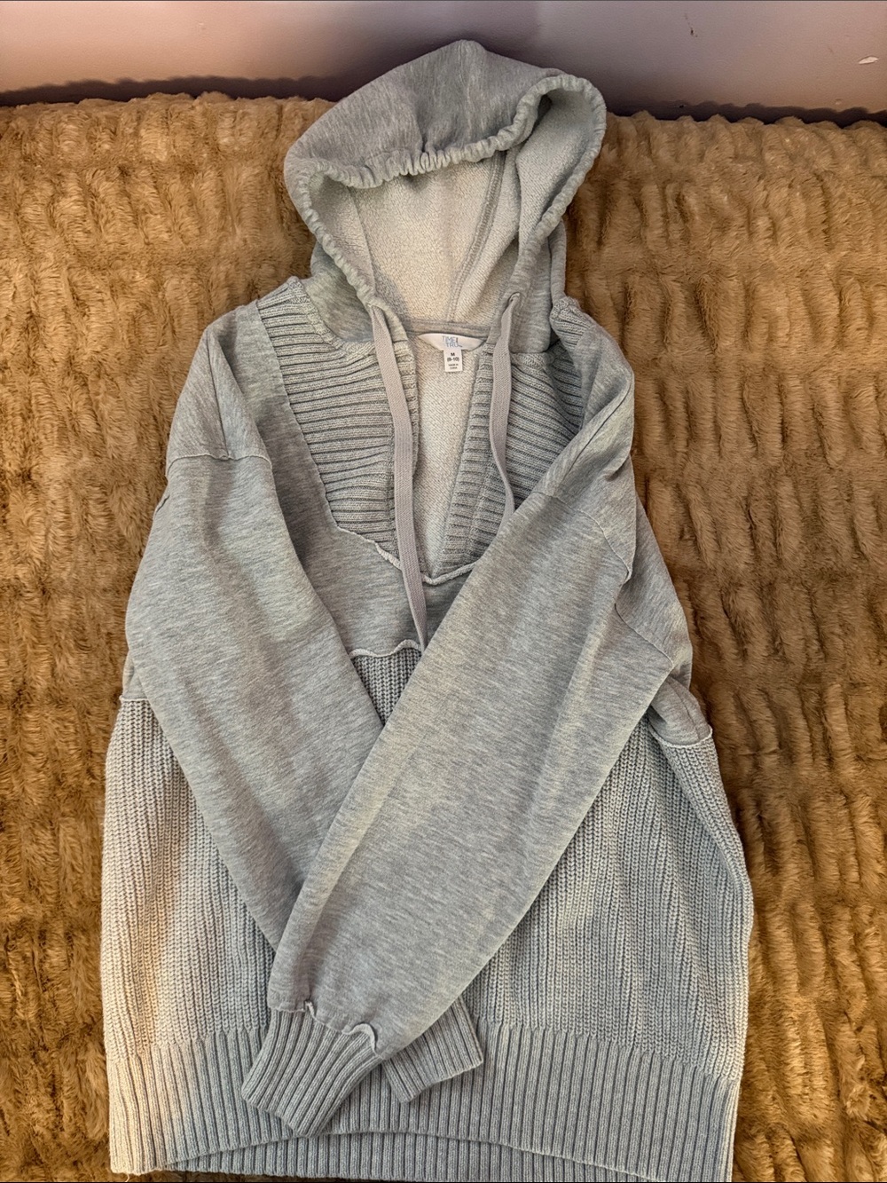 Time and Tru Light Gray Hooded Mixed Knit Sweater